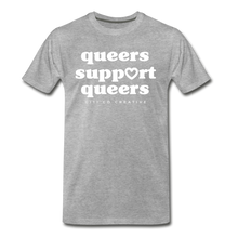 Load image into Gallery viewer, Queers Support Queers Tee | White Print - heather gray