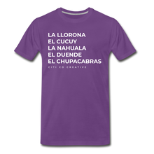 Load image into Gallery viewer, Latinx Folklore Tee | White Print - purple