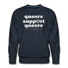Load image into Gallery viewer, Queers Support Queers Sweatshirt | White Print - navy